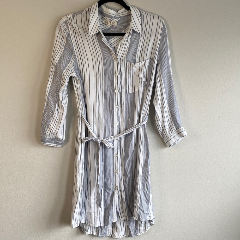 Blue and white striped dress